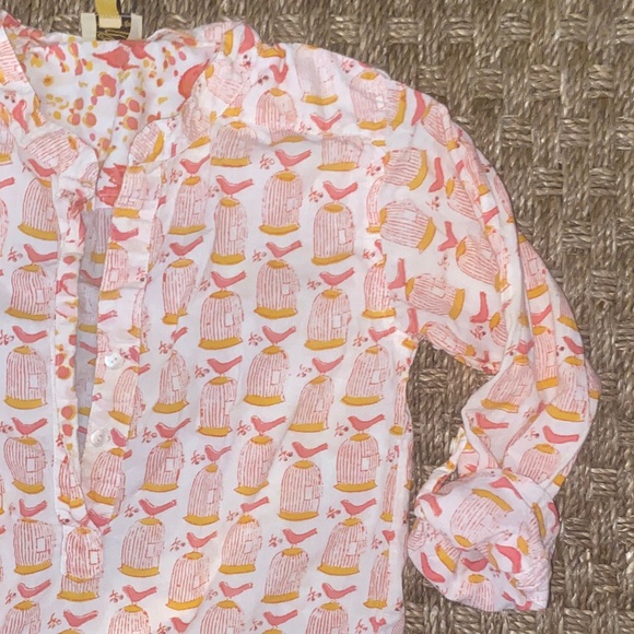 Roberta Roller Rabbit Cotton white w/ Pink & Orange bird/birdcage L/S dress sz 6 - Picture 10 of 10